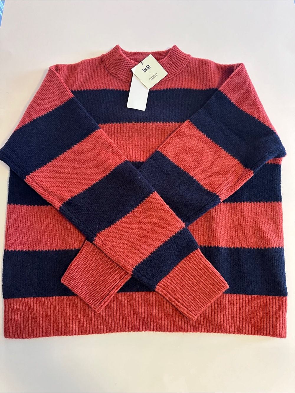 Ladies Uniqlo Crewneck Stripe Sweater - Orange/Rust and Navy - Picture 3 of 9
